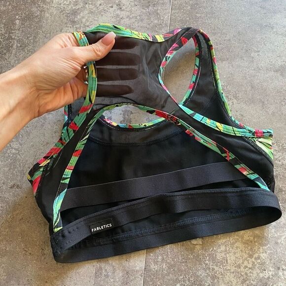 Fabletics Sports Bra Vibrant Tropical Floral Black Mesh Workout Small - Picture 7 of 10